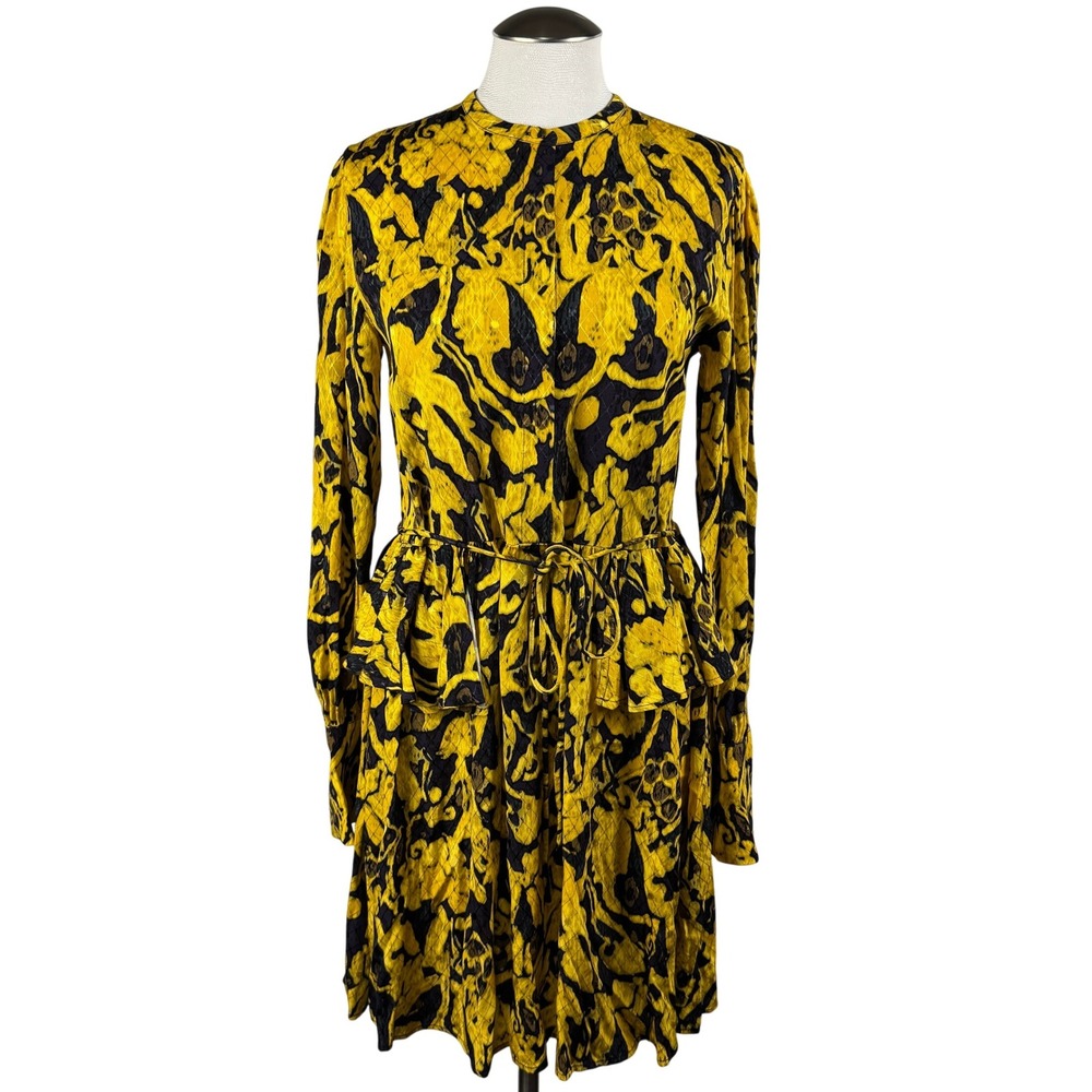 Stine Goya‎ Women's Lenita Dress XS Yellow Floral Print Long Sleeve Tiered Waist